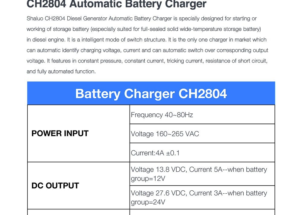 Generador 4A 12v 24v cargador de batería automático CH2804